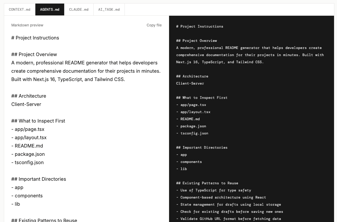 Preview of the generated context files